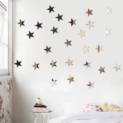3D Star Mirror Wall Sticker Large Medium and Small Combination Acrylic Mirror Wall Sticker Home Living Room Wall Decorations