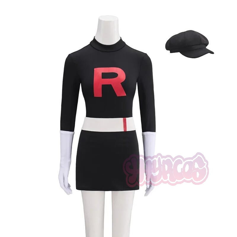 Anime Team Rocket Grunt Cosplay Costumes Anime Black Uniform Hat Halloween Cosplay Costume Full Set Women Men Carnival Party