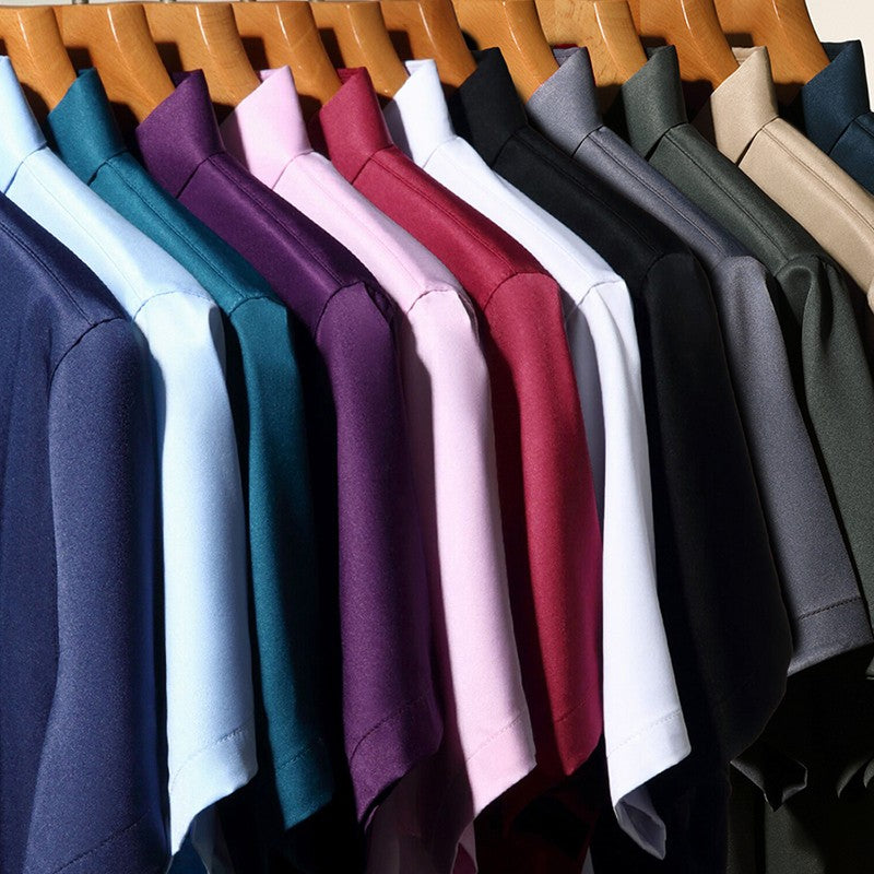 New Men's Business Casual Short Sleeved Solid Color Shirt Wrinkle Resistant Wrinkle Free Comfortable All Season Versatile Top