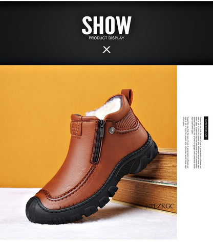 Men Winter Snow Boots Waterproof Leather Sneakers Super Warm Men's Boots Outdoor Male Hiking Boots Work Shoes chaussure homme
