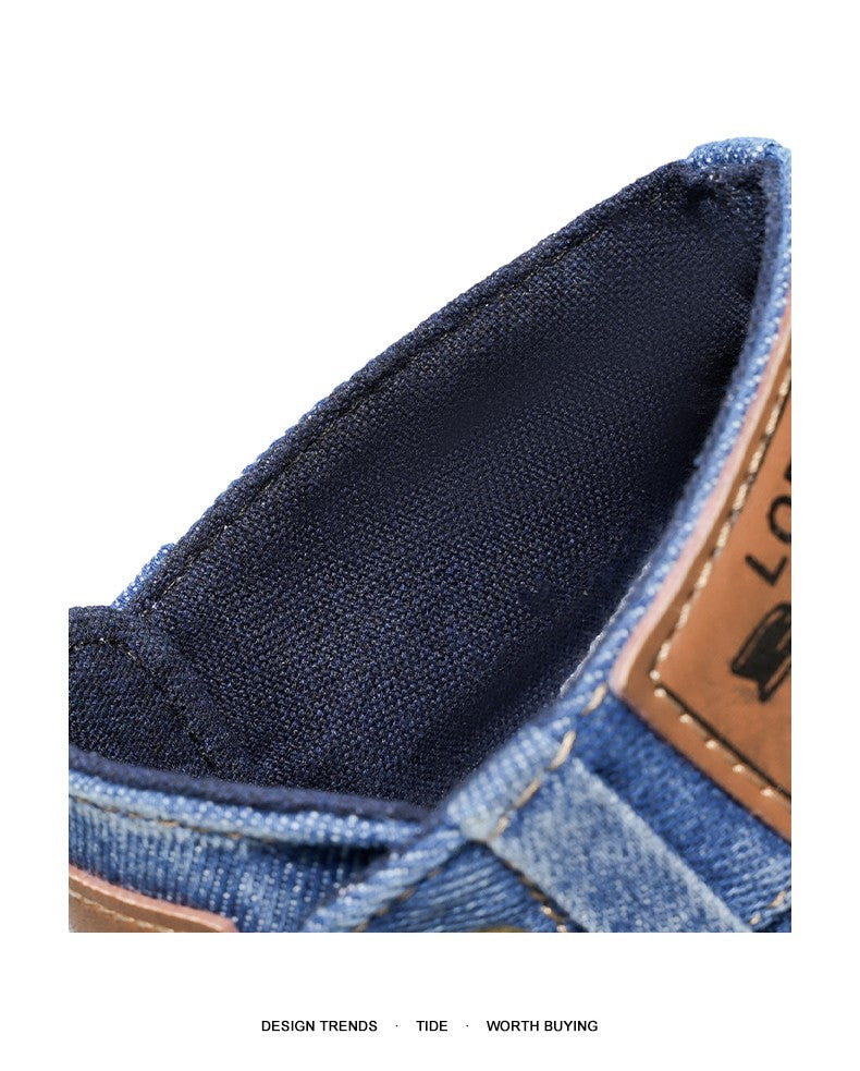 Retro blue men's denim boots, lace-up thick-soled boots, men's ankle boots, casual men's work shoes, Botas Hombre, size 48