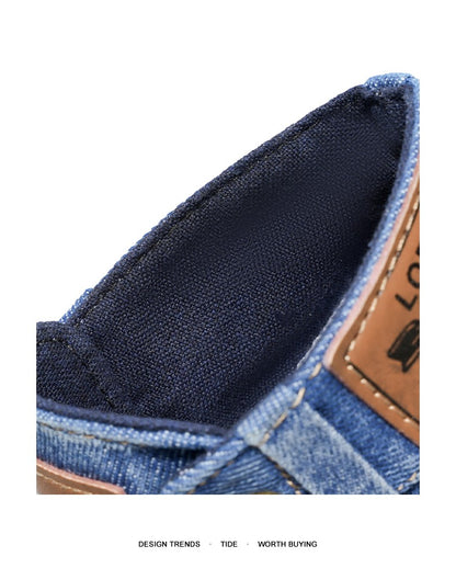 Retro blue men's denim boots, lace-up thick-soled boots, men's ankle boots, casual men's work shoes, Botas Hombre, size 48