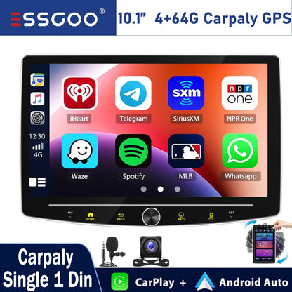 4+64GB Single 1 Din Android 14.0 10.1" Universal Wireless Carplay Rádio Estéreo Multimídia Automotivo GPS Navi WIFI Android Auto