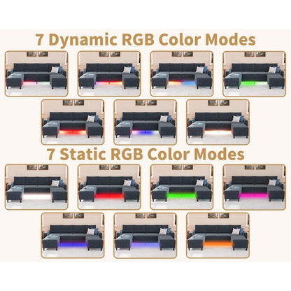 Smart Sectional Couches for Living Room, 4 Seat U/L Shaped Sectional Sofa with RGB Light/Charging, Modern Living Room Furniture