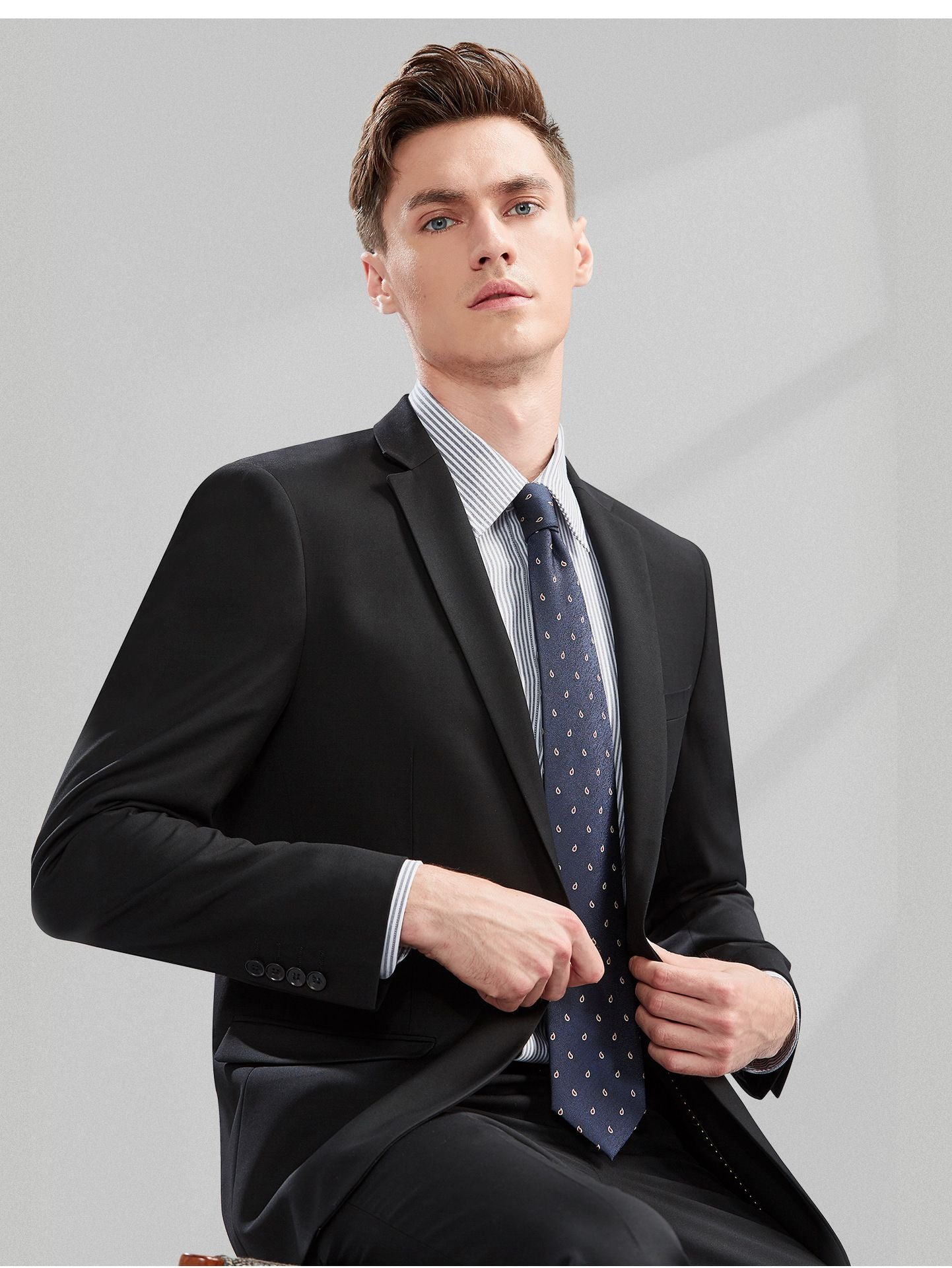 Suit Men (Blazer+Pants) Fashion Business Casual Slim-fit Formal Dress Banquet Work English Style Evening Dress Solid Color Suit