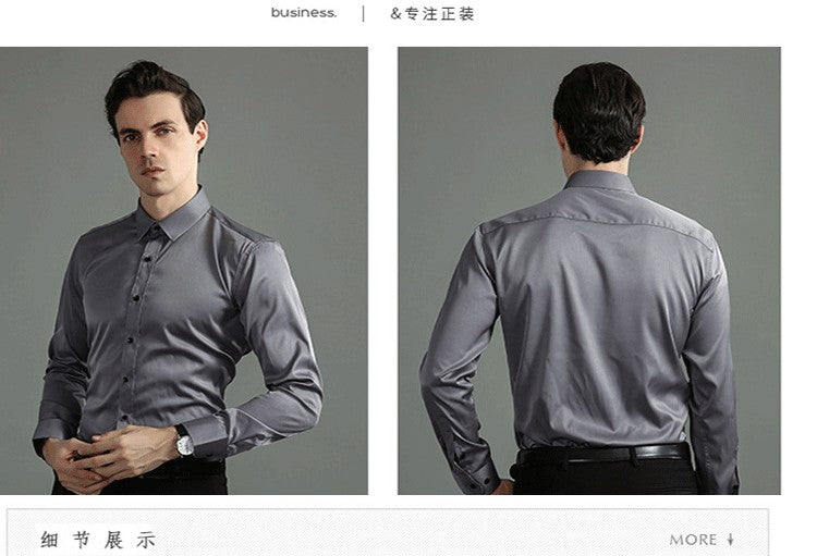 Plus Size 7XL 6XL High Elasticity Seamless Spandex Shirt Men Long Sleeve Slim Fit Casual Solid Color Social Formal Dress Shirts