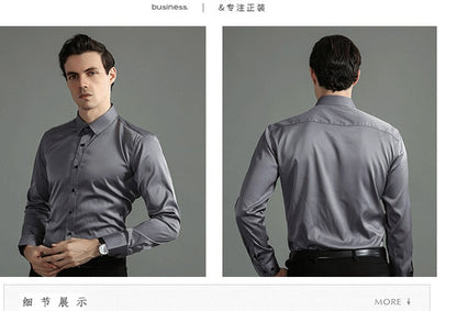 Plus Size 7XL 6XL High Elasticity Seamless Spandex Shirt Men Long Sleeve Slim Fit Casual Solid Color Social Formal Dress Shirts