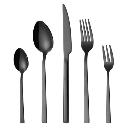 Black Cutlery Stainless Steel Western Tableware Mirror Knife Fork Spoon Dinnerware Kitchen Utensils 1/2/3/4/5 Set Flatware