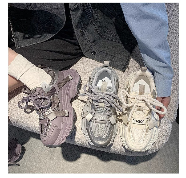 Women's Chunky Sneakers  Breathable Mesh Platform Sports Shoes Woman Fashion Lace Up Thick Sole Casual Shoes Mujer