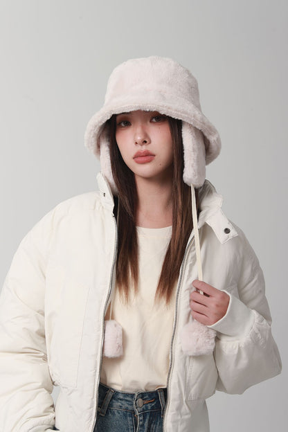 Bomber Winter warm bucket hat hats for women Golf cap Hiking hat fur hat Winter hat Barrel cap Cotton fabric Ear protection cap