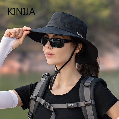 Women Ponytail Fisherman Hat Waterproof Sun Cap Pure Color Outdoor Travel Fishing Climbing Hiking Large Brim Bucket Hat undefine