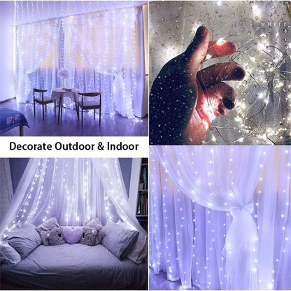 Solar Curtain Light Outdoor Waterproof Solar Fairy Garland String Lights for Garden Yard Pavilion Wedding Party Holiday Decor