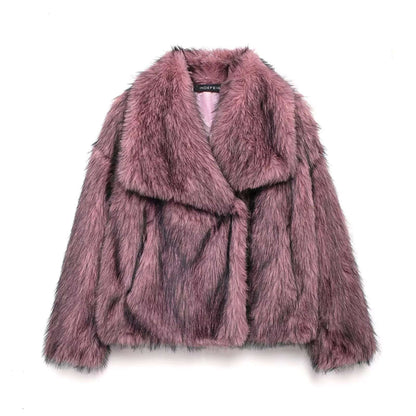 HH Women Elegant Faux Fur Coat Warm Fluffy Loose Long Sleeve Lapel Jacket Autumn Winter Fashion High Street Lady Outerwear
