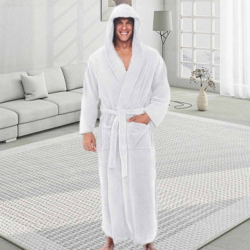 Men Hooded Bathrobe Kimono Soft Fluffy Water Absorbent  Hooded Fleece Bathrobe Shower Wrap Extra Large Bathrobe Sleepwear Lounge