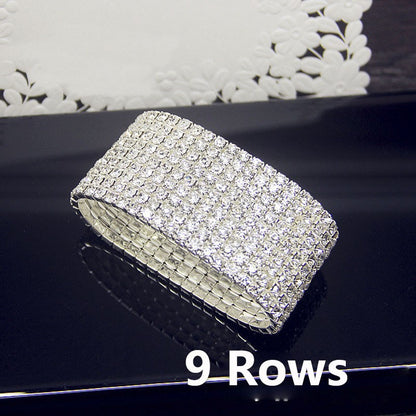 Luxuosa Pulseira Elástica de Cristal Zircônia AAA Branca Bling Cravejada Strass Feminina para Casamento