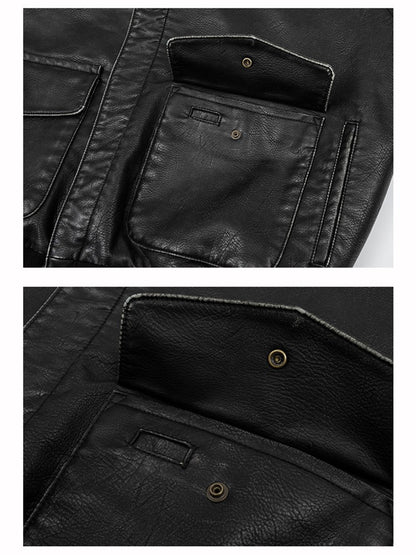 Mauroicardi Spring Cool Handsome Oversized Vintage Distressed Black Pu Leather Jacket Men Pockets Luxury Designer Clothes 2024