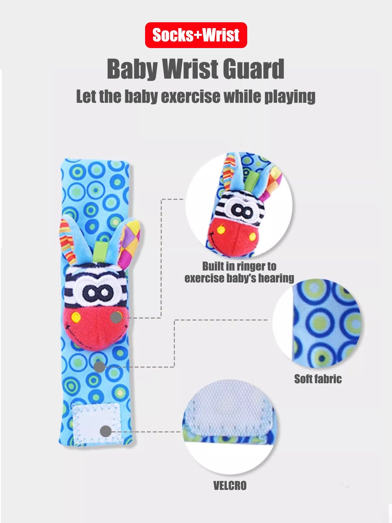 Conjunto com 4 peças de chocalhos de pulso e meias para bebês 0-12 meses, meninos e meninas, brinquedos educativos para o desenvolvimento inicial, presentes sensoriais fofos para bebês