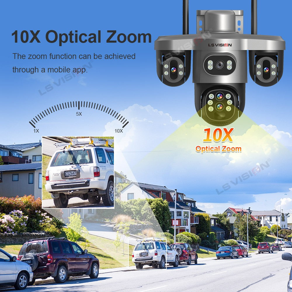 LS VISION 20MP 10X Optical Zoom Three PTZ Lens Solar Camera Outdoor WiFi/4G Three Screen Auto Tracking Security Cameras V380 Pro
