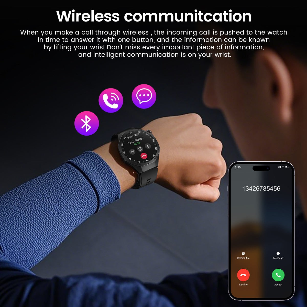2025Novo Para Android e iOS Smartwatch Masculino Tela AMOLED GPS Rota de movimento Batimentos cardíacos Chamadas Bluetooth Smartwatch À Prova D'água