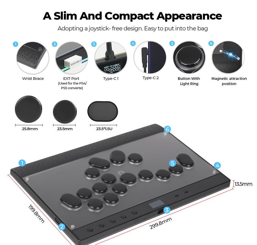 Haute42 Magnetic C16-S Joystick Hitbox Leverless Controller Stickless Arcade Stick Keyboard For PC/PS4/PS5/Switch Fight Sticks