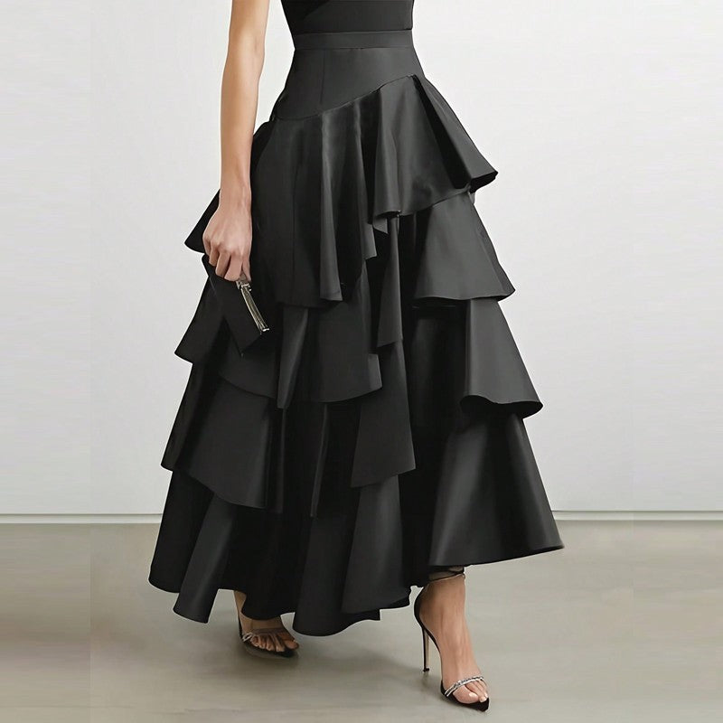 VONDA Plus Size Women Party Skirt 2024 Street High Waist Fashion Multi Layered Ruffled Hem Long Maxi Skirts Elegant Swing Bottom