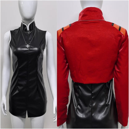 Katsuragi Misato Cosplay Costume Anime EVA Katsuragi Misato Cosplay Red Jacket Dress Uniform Halloween Party Costume For Women
