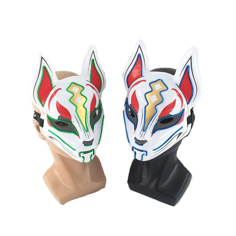 LED Fox Mask Neon Light Up Japanese Kitsune Mask for Halloween Cosplay Party Rave Festival Costume Glowing EL Wire Masque