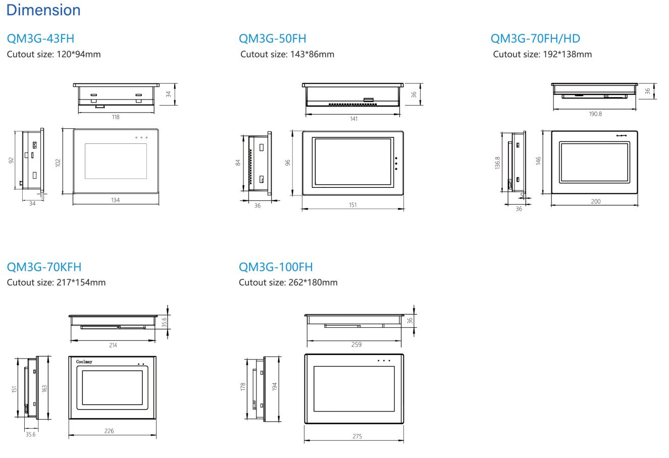 IHM CLP Integrado Tudo-em-Um Coolmay Série QM3G Suporta Personalização Analógica e Ethernet Modelos Disponíveis de 4.3''/5''/7''/10''