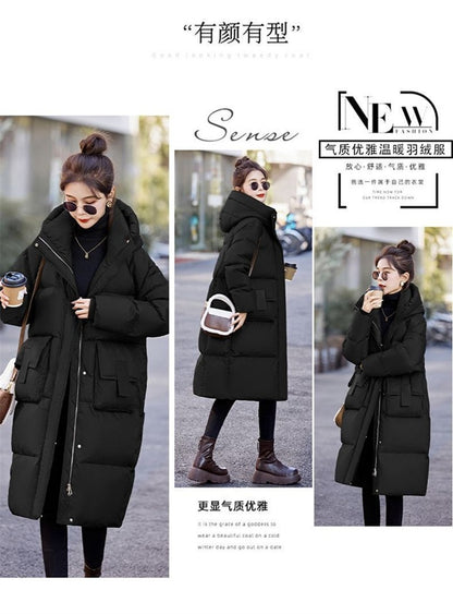 Mid to Long Down Jacket Knee Length 2024 Winter New Item Thickened Warm Fashionable Loose Versatile Jacket Women's Solid Color