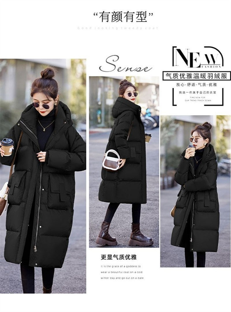 Mid to Long Down Jacket Knee Length 2024 Winter New Item Thickened Warm Fashionable Loose Versatile Jacket Women's Solid Color