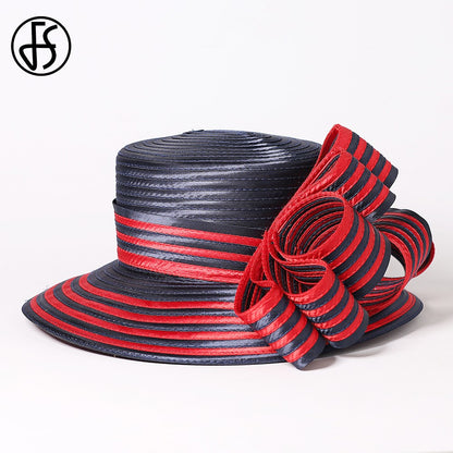 FS Satin Cloth Kentucky Derby Hats For Women Ladies Stripe Formal Tea Party Dress Wedding Bridal Elegant Church Cap Bowler Hat