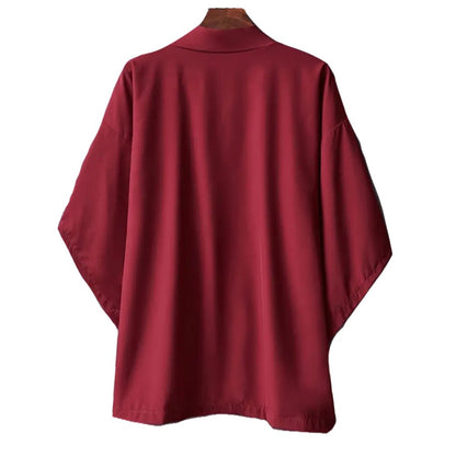 Men's Lightweight Kimono Shirt Seven Sleeve Open Front Cardigan Japanese Style Yukata Bathrobe Samurai Clothing