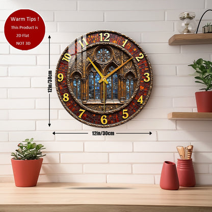 Tempered Glass Wall Clock Gothic Stained Glass Window Clock Suitable For Wall Decor or Tabletop Display Anywhere
