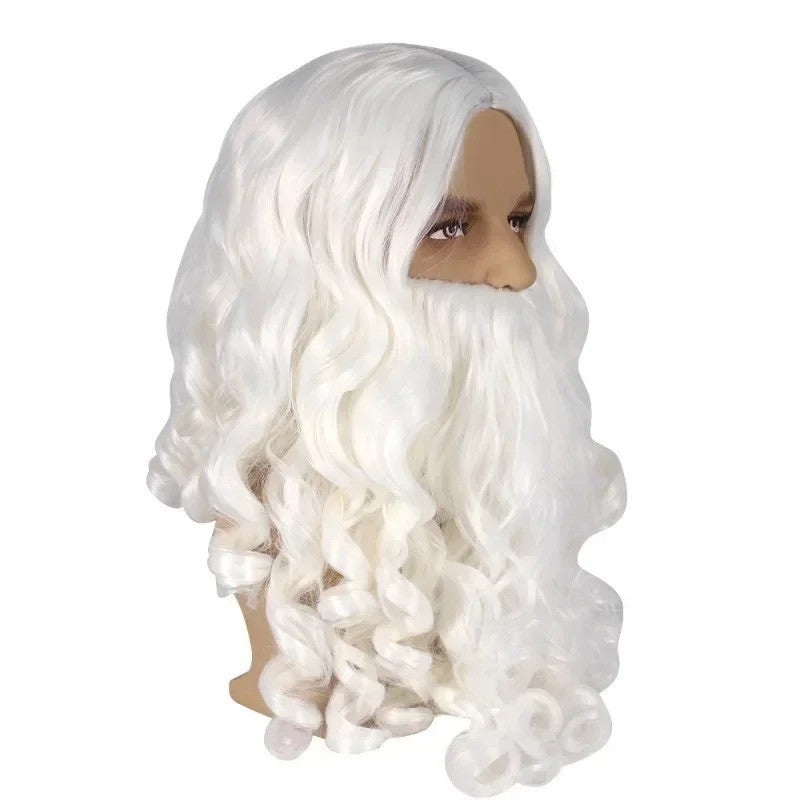 Barba e Peruca de Papai Noel Branca Unissex para Homens Mulheres Acessórios de Fantasia Festa Cosplay de Natal Peruca Sintética Cabelo Longo