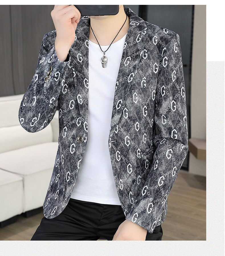 New Floral Pattern Autumn Winter Men's Suit Slim Fit Youth Formal Single Blazer Jacket