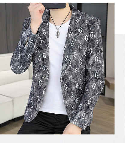 New Floral Pattern Autumn Winter Men's Suit Slim Fit Youth Formal Single Blazer Jacket
