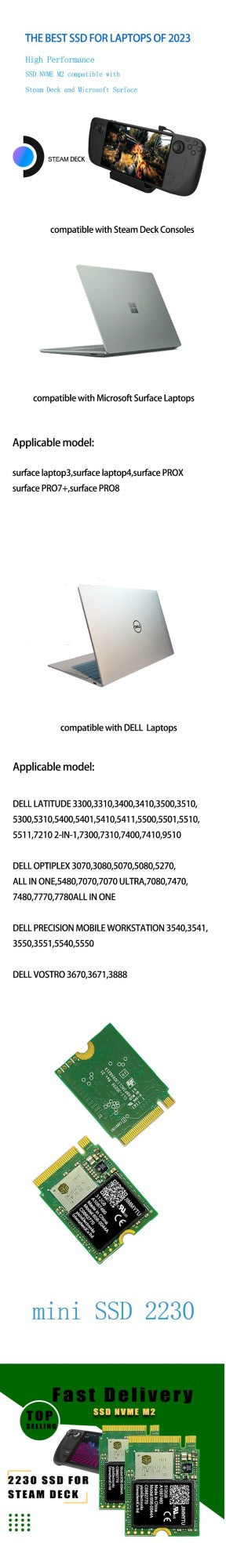 M2 2230 Para Laptop 512gb 256gb Surface Pro 7/8/DELL/Steam Deck Mini Nvme SSD Portable Great For Gaming Consales