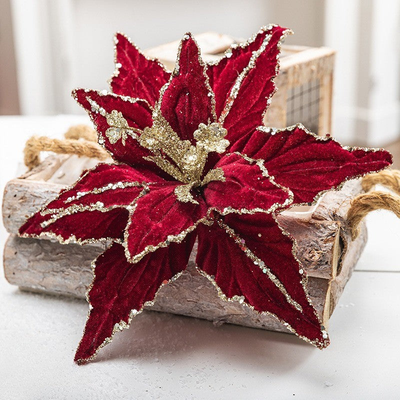 1/4pcs Christmas Holiday Decorative Flowers Artificial Flowers,Shiny Sequin Velvet Christmas Flowers 25.91cm,  home decor