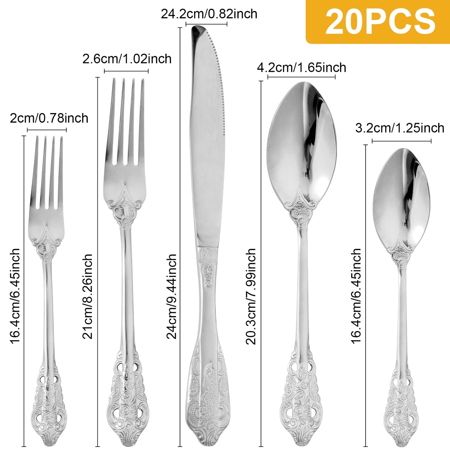 20Pcs High Quality Cutlery Set Handle Exquisite carving Stainless Steel Golden Tableware Knife Fork Spoon Flatware Set Silverwar