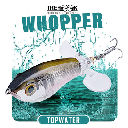 Iscas de Pesca TREHOOK 9g/16g de Superfície Whopper Popper Cauda de Hélice Dupla Giratória Isca Artificial Flutuante