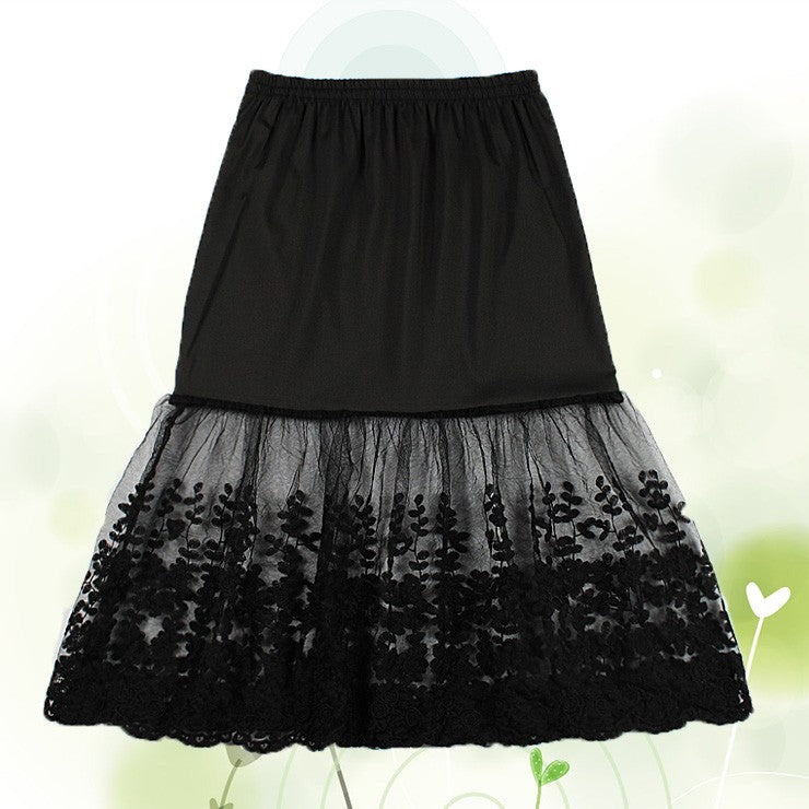 2024 Women Lady Lace Slip Casual Skirt Knee Length Natural Waist A-Line Floral Underskirt Petticoat Fashion New White Black