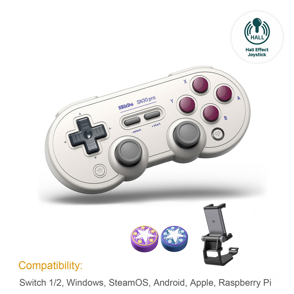 8Bitdo SN30 Pro Bluetooth Wireless Gaming Controller with Hall Effect for Switch 2 MacOS Android Raspberry Pi Windows Steam Deck