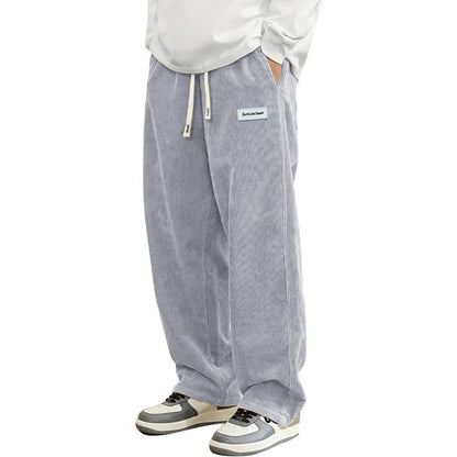 Animal Game Outdoor Mens Corduroy Casual Pants Loose Fit Baggy Pants Straight Sweatpants Elastic Waist Drawstring Streetwear