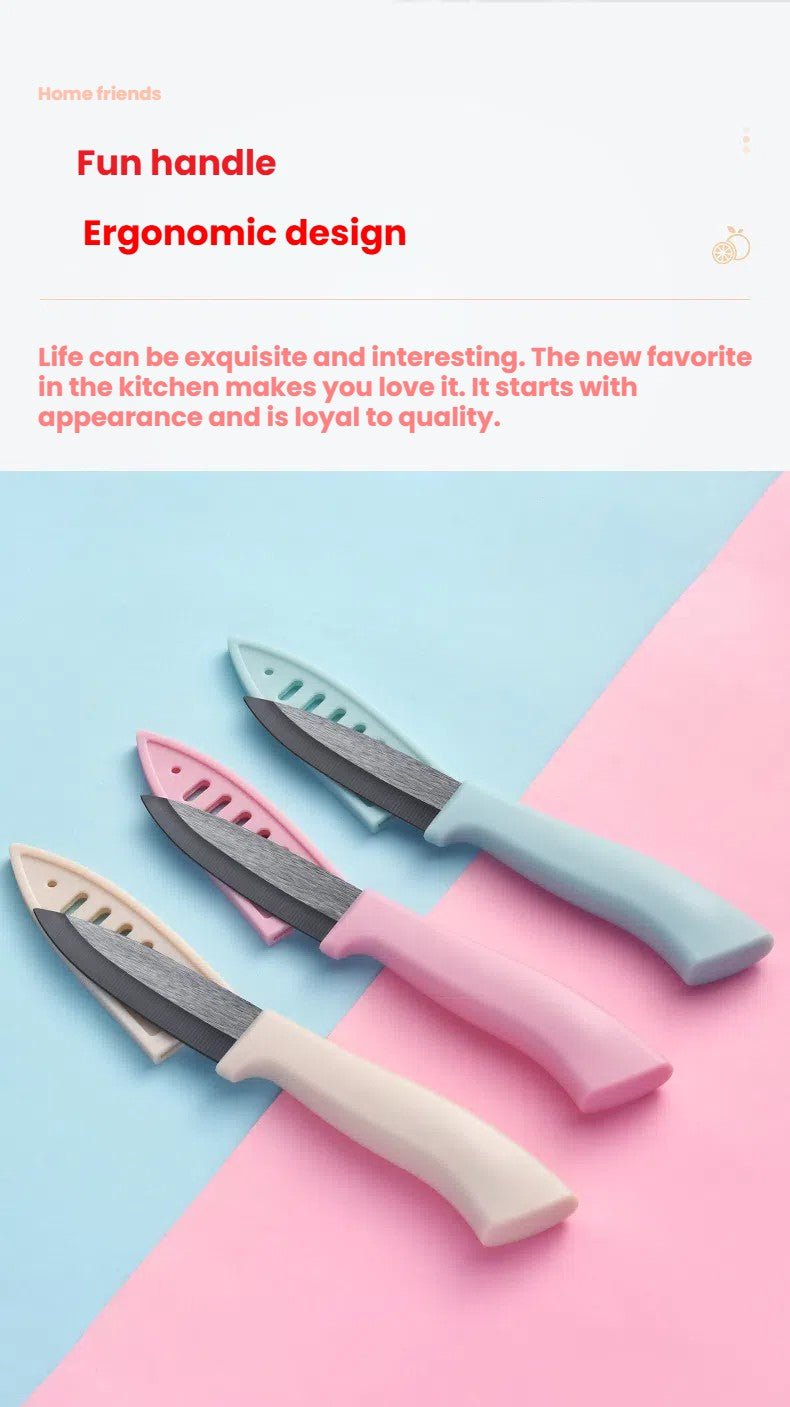 Portable Food Safety Black Zirconium Ceramic Fruit Peeling Knife With A Safety Blade Guard Cover Suitable For Kitchen Use