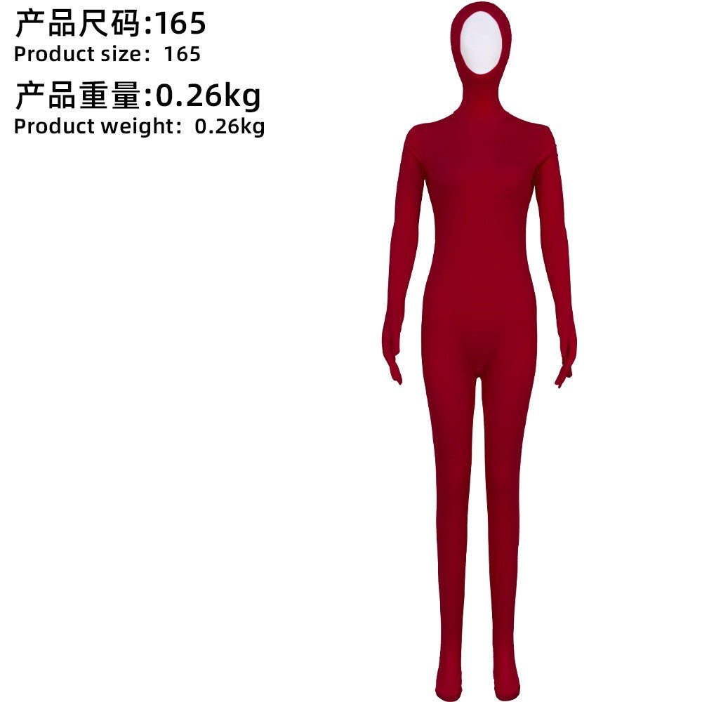 Open Split Orange Full Wrap Bodysuit Spandex Stretch Jumpsuit Adult Variety Show Halloween Cos and Body-fit Role Play Apparel