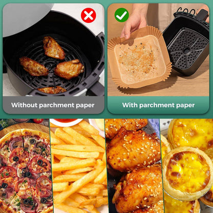 Papel Antiaderente para Fritadeira de Ar 20cm Quadrado Folhas de Papel Manteiga para Ninja AF140, COSORI, Cecotec 5,5L/6L, Tefal 4,2L Airfryer