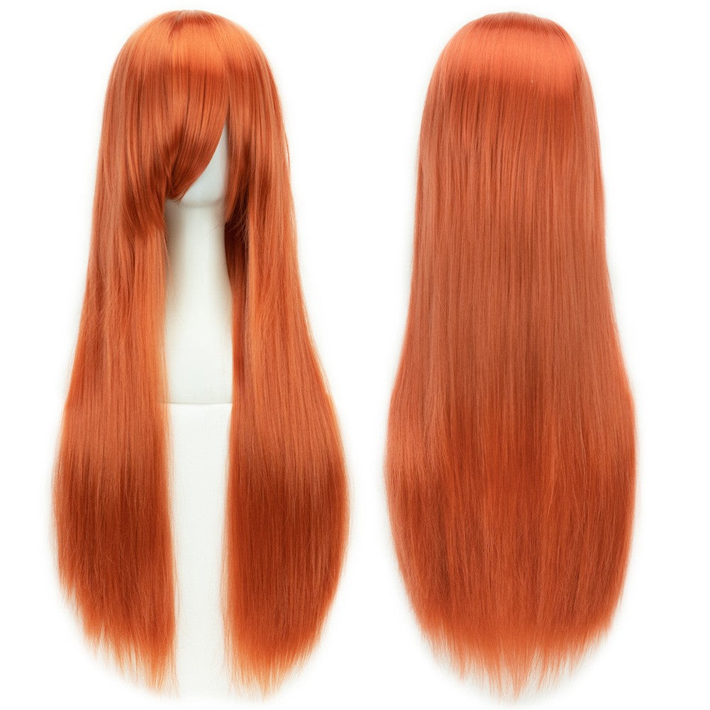 Perucas de Cosplay de 80cm de Comprimento Sintéticas Brancas Roxas Perucas Verdes Lisas Prateadas Postiço Rosa Peruca Lolita Personalizada com Franja