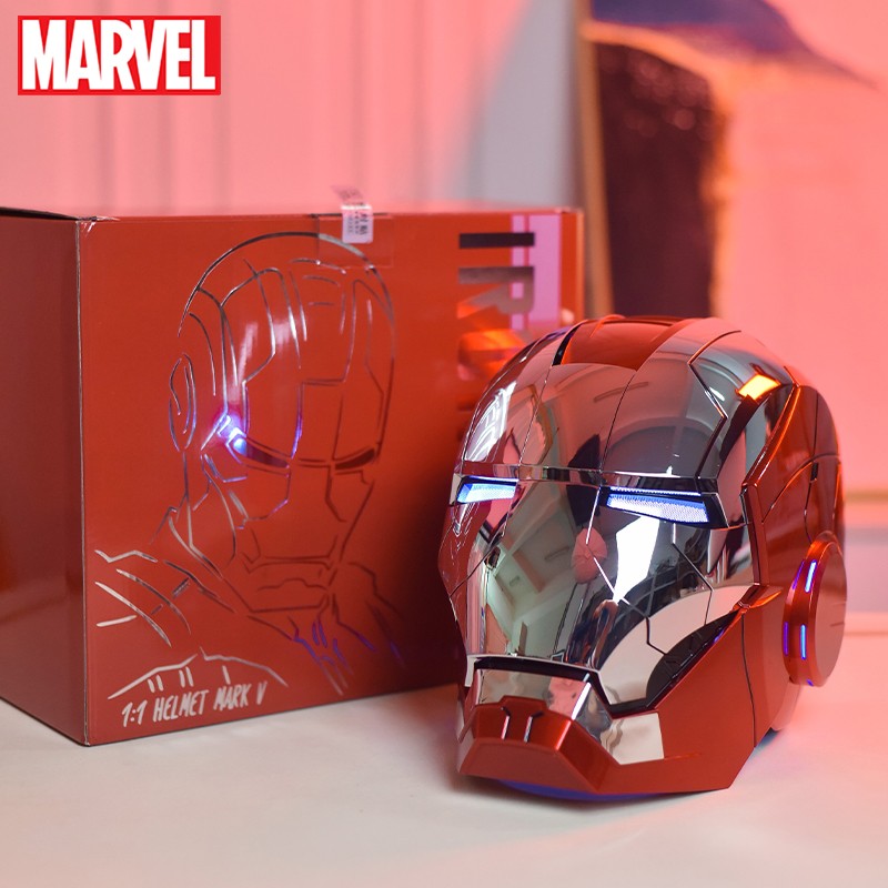 Novo capacete de Homem de Ferro AutoKing 1:1 Mk5 Cosplay Controle de Voz Olhos com Luz Modelo Brinquedos para Adultos Presente de Natal Elétrico Vestível