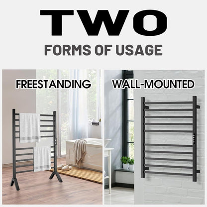 Poloma Wall Mounted & Freestanding Towel Warmer Rack for Bathrooms, Electric Heated Towel Rack Heater, Stainless Steel, Matt Bla