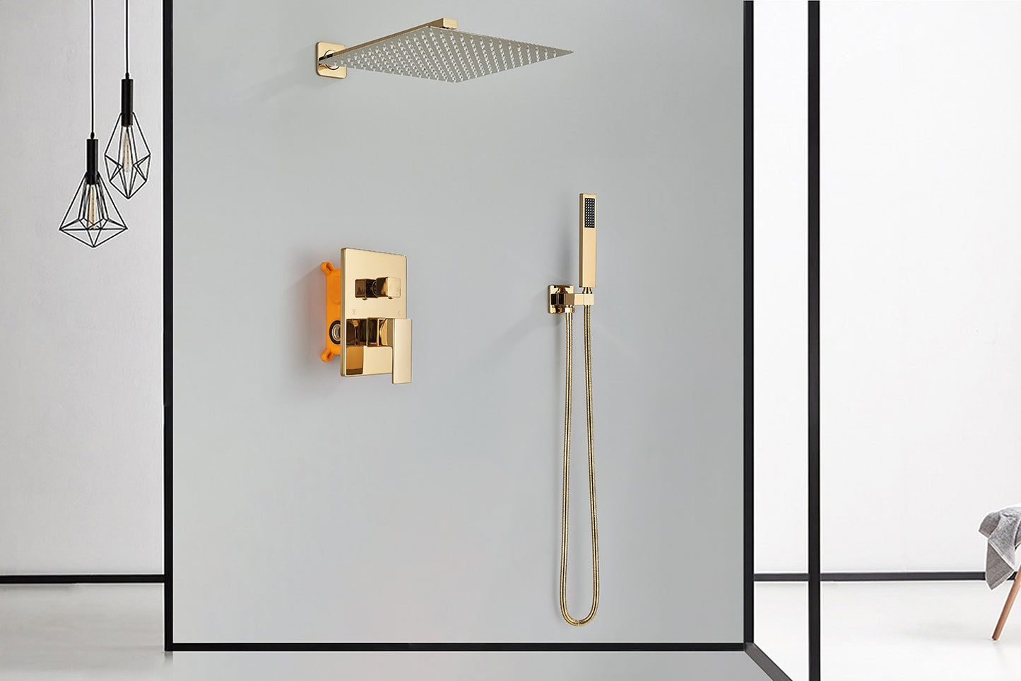 Golden Shower Faucets Set 2-Ways Rainfall Shower System Wall Mounted Shower Head Bathroom Bathroom Tap Shower Mixers Concealed